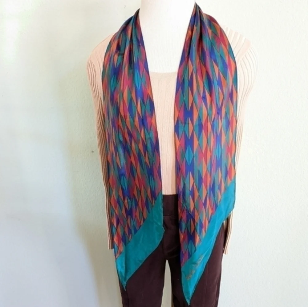 Vintage Diane Von Furstenberg Vintage Geometric Silk Scarf in Victorian Teal